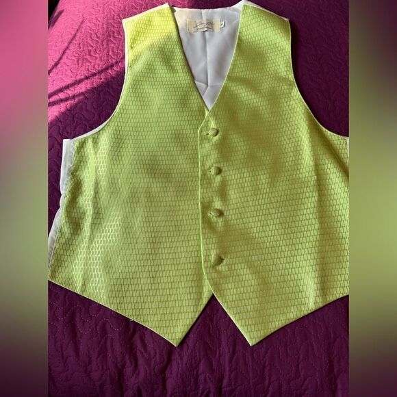 Lime green tux vest with satin white back-  adjustable back - Picture 1 of 4
